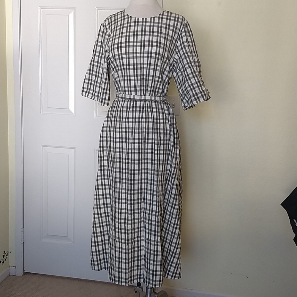 Zara woman cotton dress green and cream